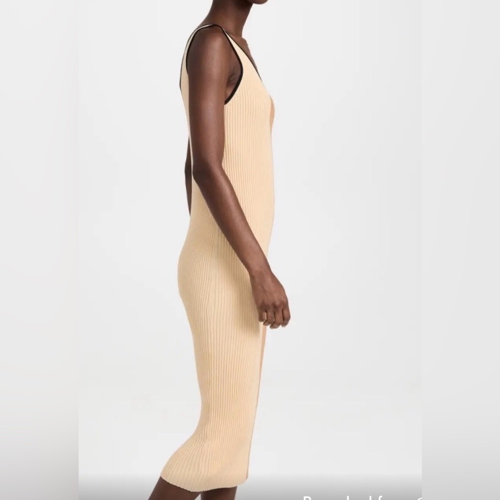 STAUD V Neck Ribbed Midi Dress Cream and Tan - Picture 9 of 9